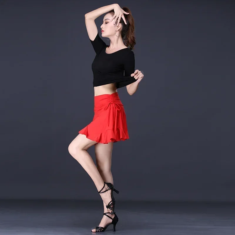 Nouvelle jupe de danse latine pour femmes-mode taille haute Tango Yoga Rumba salle de bal robe de danse latine