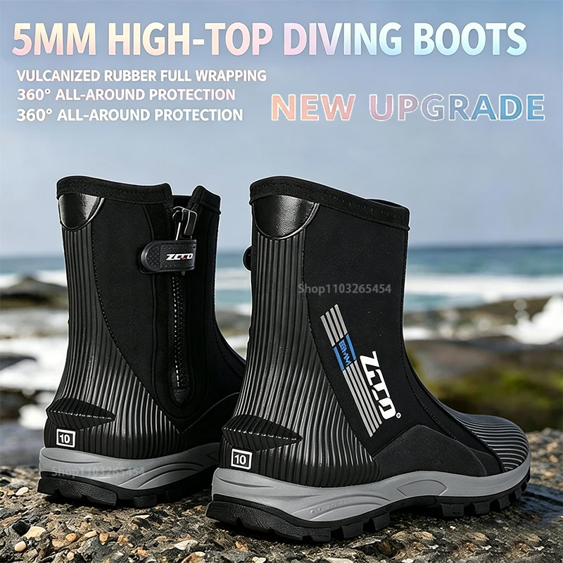 

New 5MM Neoprene High Top Diving Boots Non-slip Wear-resistant Outdoor Beach Wading Shoes Snorkeling Fishing Stream Water Boots