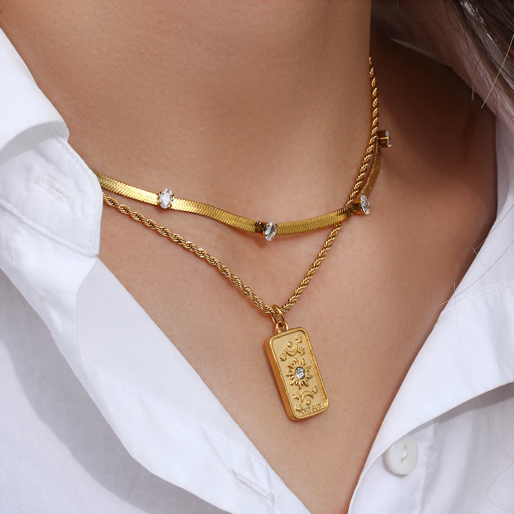 2023 Nieuwe Roestvrij Staal Aanslag Gratis Sieraden Tarot Ketting Star Moon Rose Sun Design Gouden Hanger Kettingen Voor Vrouwen