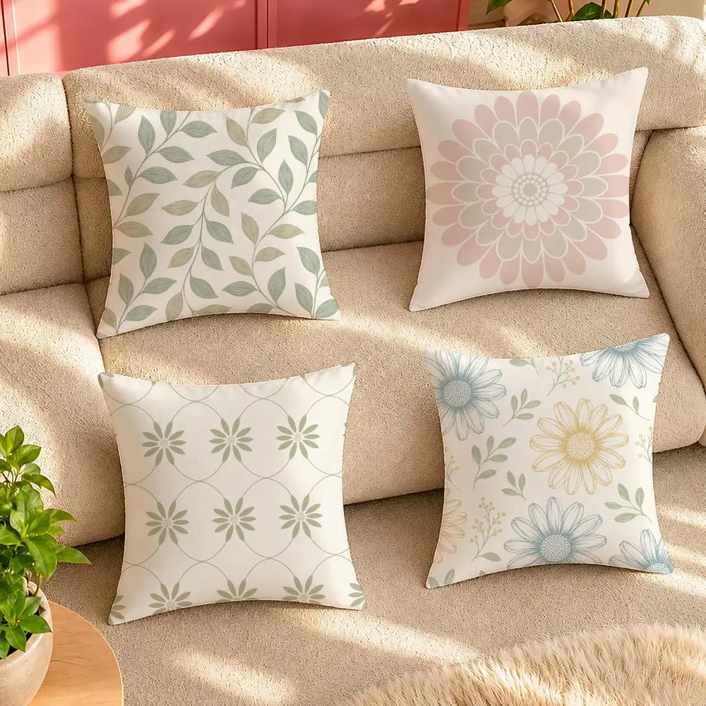 Neutral Floral Boho Decor Cushion Cover Pillow Cover Decorative Throw Couch Home Decor for Living Room Sofa