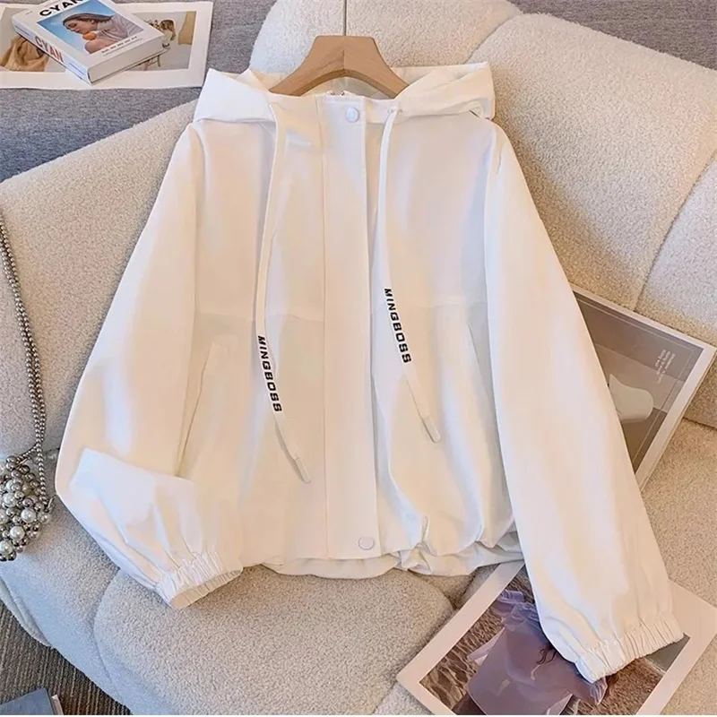 

Women's Jacket Fashion Hooded Windbreaker Spring Autumn Female Casual Short Coat Outwear Pink Green White Female Outerwear