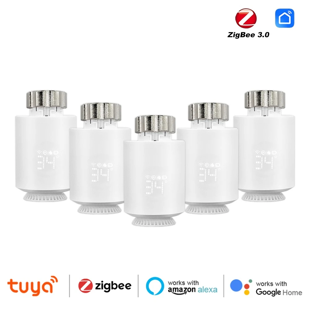 Tuya Zigbee 3.0 Thermostat Smart TRV Radiator Actuator Valve Thermal Head Programmable Temperature Controller Alexa Google Home