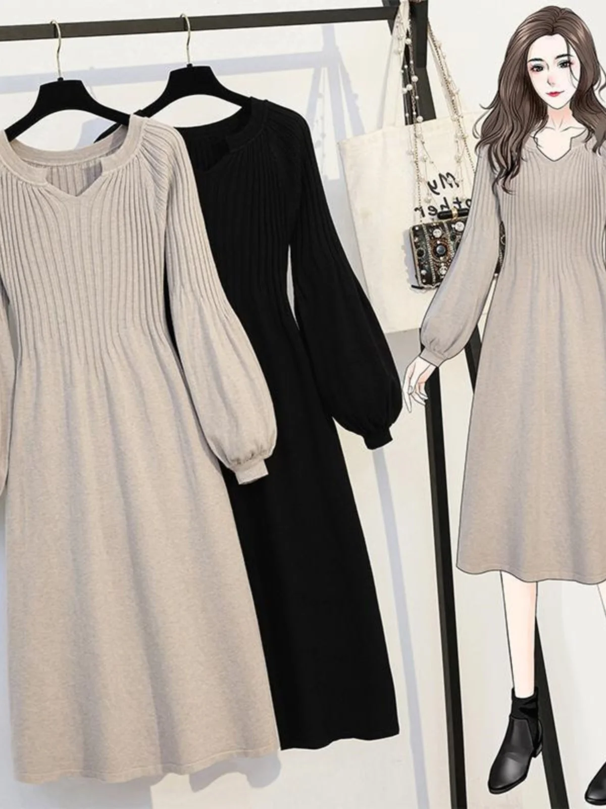 Plus size outono inverno malha dr feminino solto encaixe midi comprimento emagrecimento camada base dr a linha saia v-ne longo sve