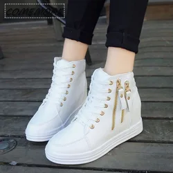 Sneakers Platform Women 2024 Trend Spring Autumn High Top Female Fashion Casual Shoes Wedge Side Zipper Fashion Warm Ankle Boots