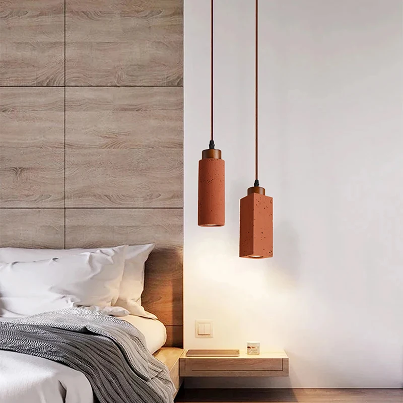 مصمم استوديو ضوء جو فاخر قلادة ضوء حجر الخوخ الخشب الرجعية مطعم LED مصباح أسطواني غرفة نوم الثريا