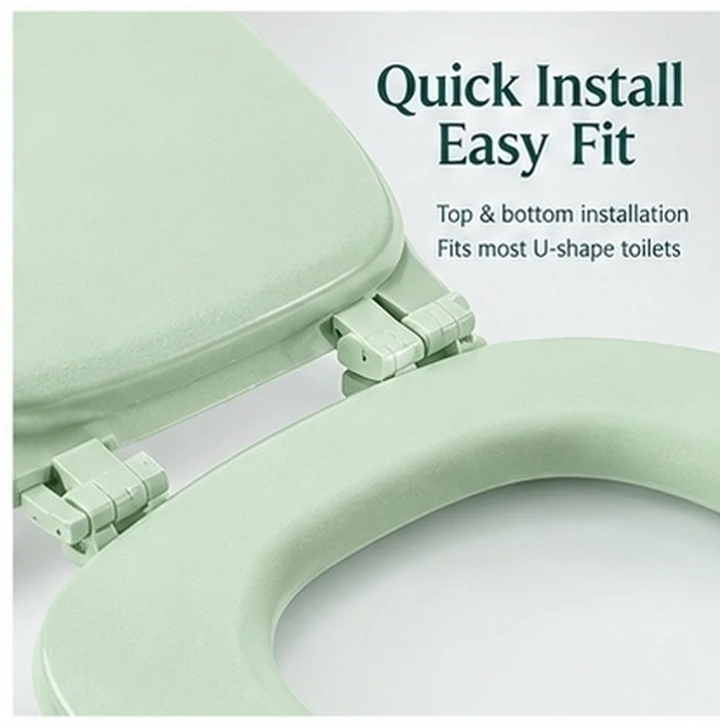 U Shaped Soft Close Toilet Seat Foam Cushion Quiet Slow Lower Noise Free Quick Release Anti Slam Lid Cover Light Green Bathroom