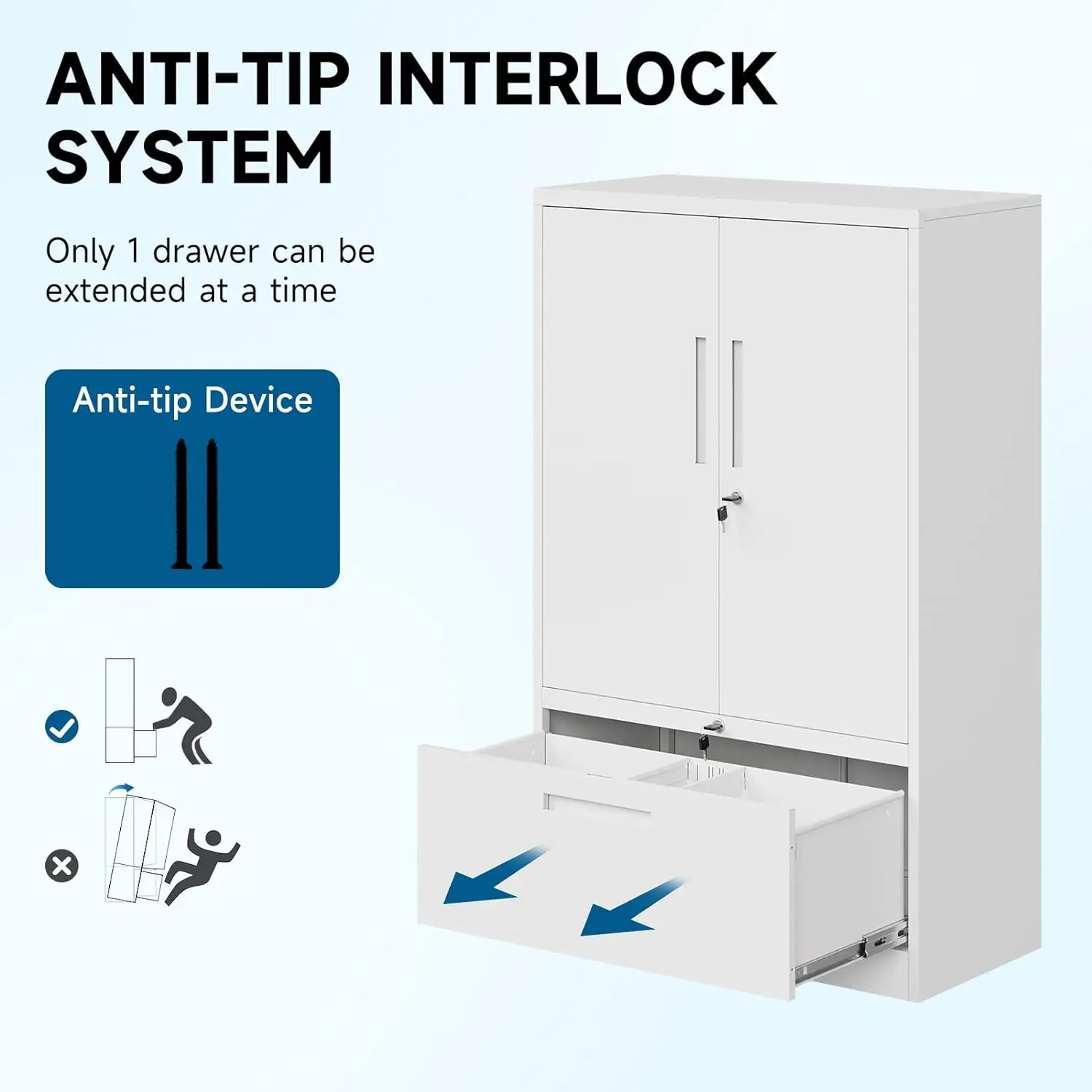 Metalen Archiefkast Met Lade, Afsluitbare Verticale Laterale Archiefkast