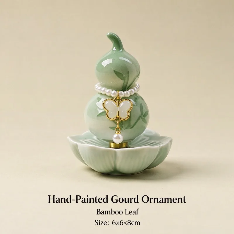 Jingdezhen Ceramic Gourd Tea Pet Ornament Good Luck Fulu Desktop Decor Rotating Design Elegant Gift for Women
