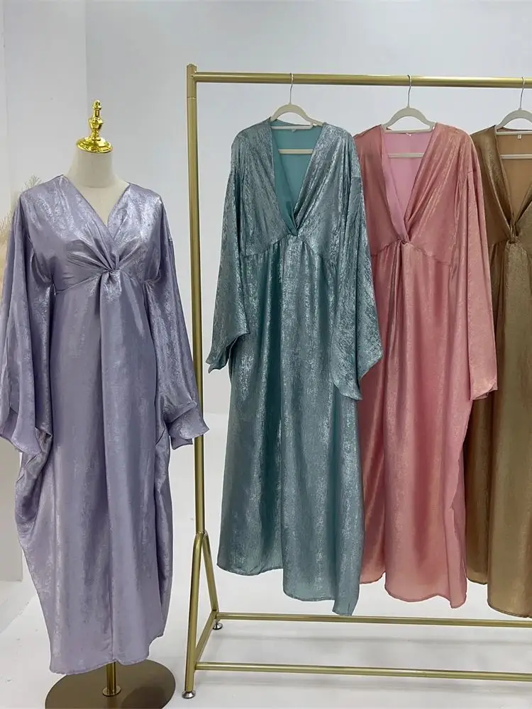 Eid Satin Elegant Modest Abaya Damen Dubai Luxury Islam Muslim Kaftan Dress For Women Caftan Marocain Femme Musulmane Vestidos