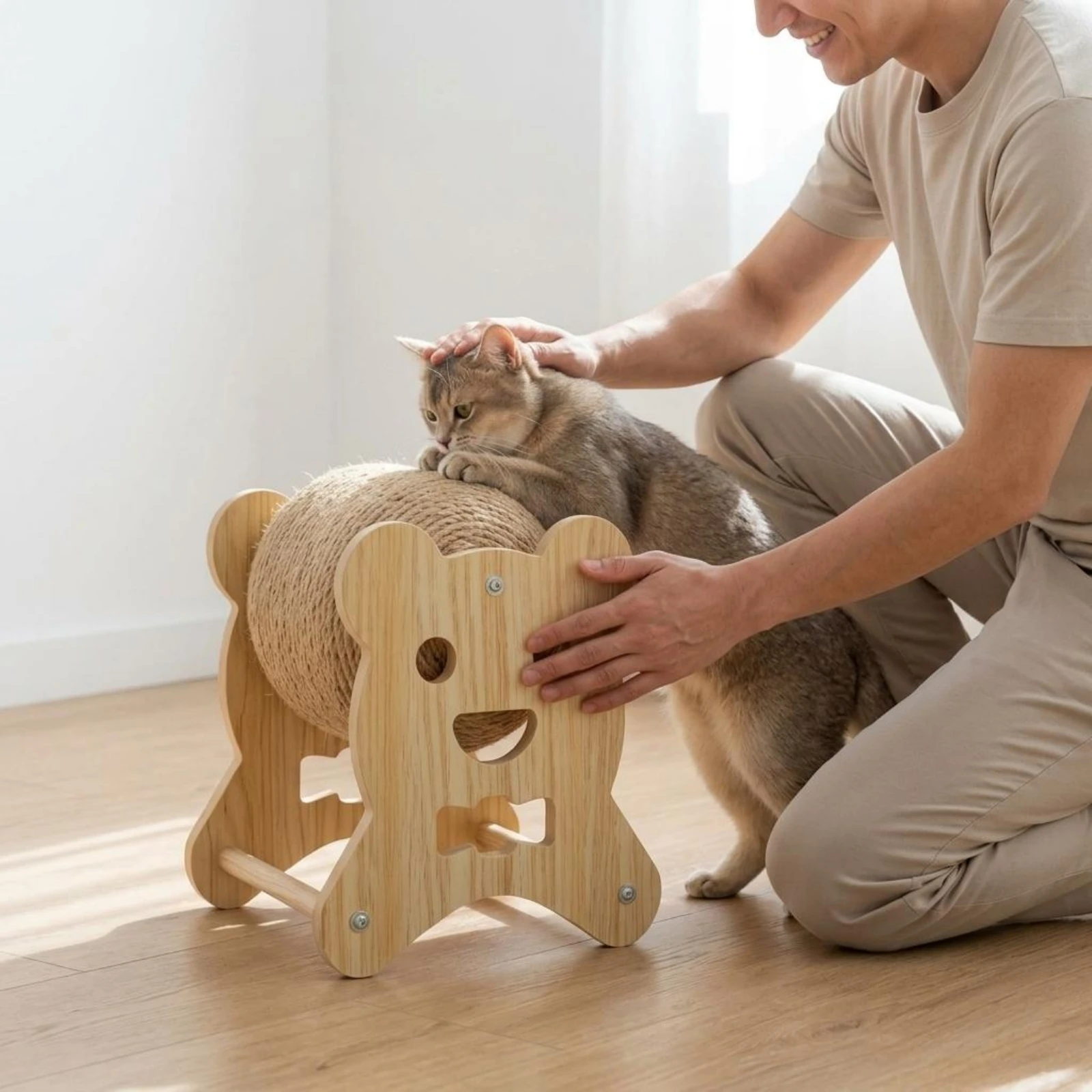 

Feline Scratching Post with Balls Screw-Fastened Feline Scratching Toy Sisal Rope Ball Compact Indoor Use