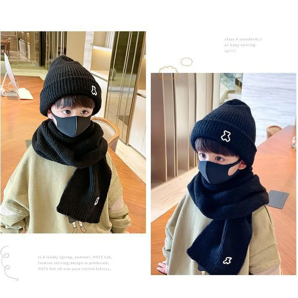 Fashion Autumn Winter Hat Scarf Set Thick Windproof Warm Scarf Cute Cold Proof Pullover Hats for Baby