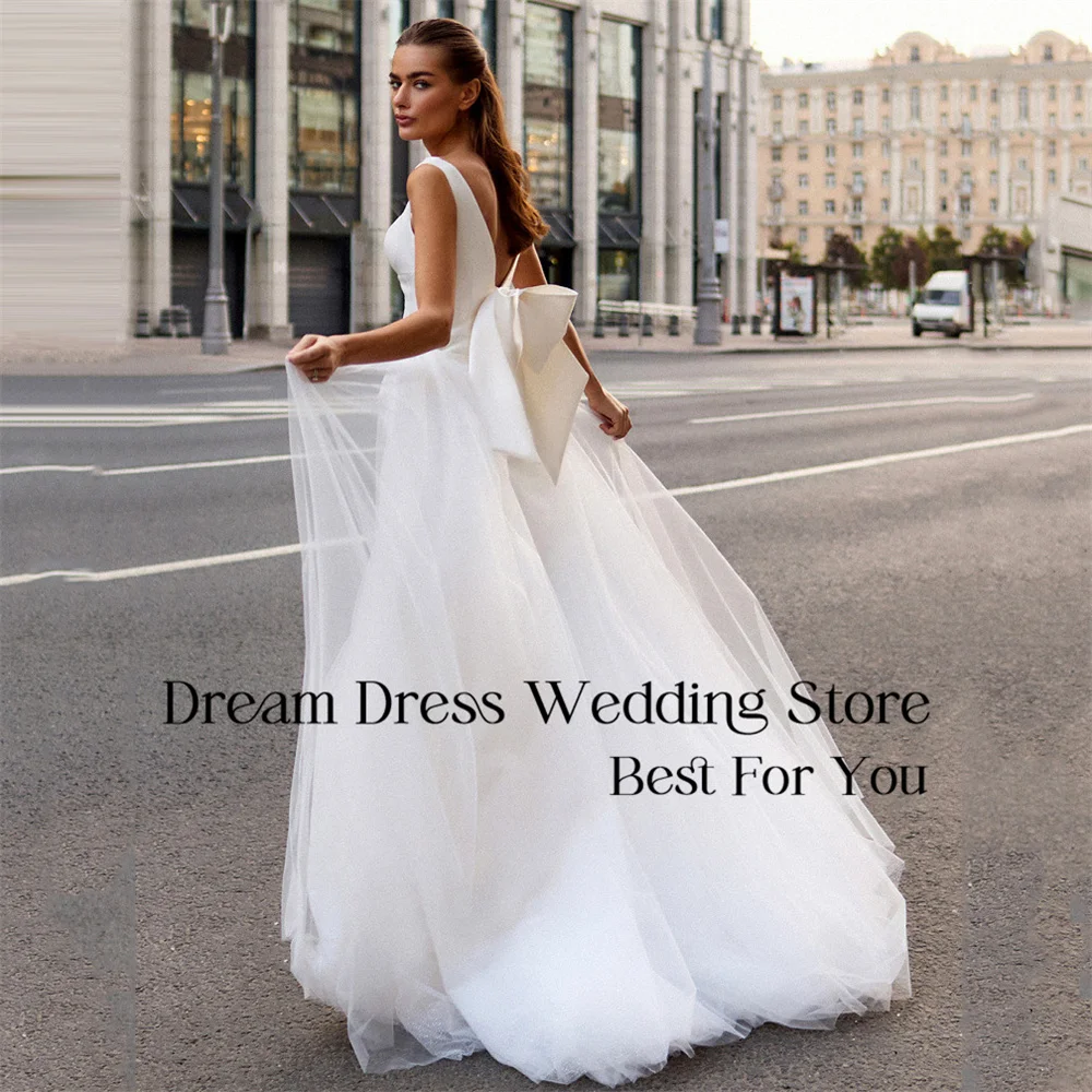 DREAM Two-Pieces Short Wedding Dress Square Collar Spaghetti Straps Bow Open Back Satin Bridal Gown Vestidos De Novia Customized