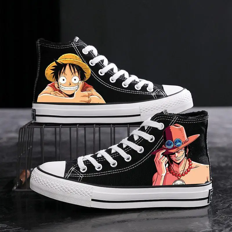 Novo One Piece dos desenhos animados bonito dos desenhos animados Luffy Zoro Ace sapatos de lona de alta qualidade casal sapatos casuais graffiti sapatos de pano atacado