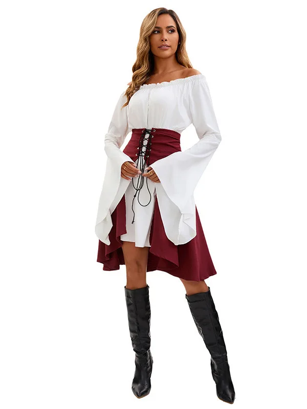 

Ренессансный пират Длинный свек с застежкой на талии irt женский сценический костюм Хэллоуин Средневековья мода полиэстер