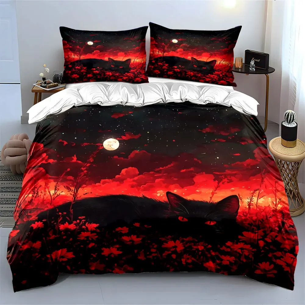 Mystical Cat Nature Art Decor Soft Comfortable Duvet Cover Bedding Set Included 1*Duvet Cover & 2*Pillowcases, gift