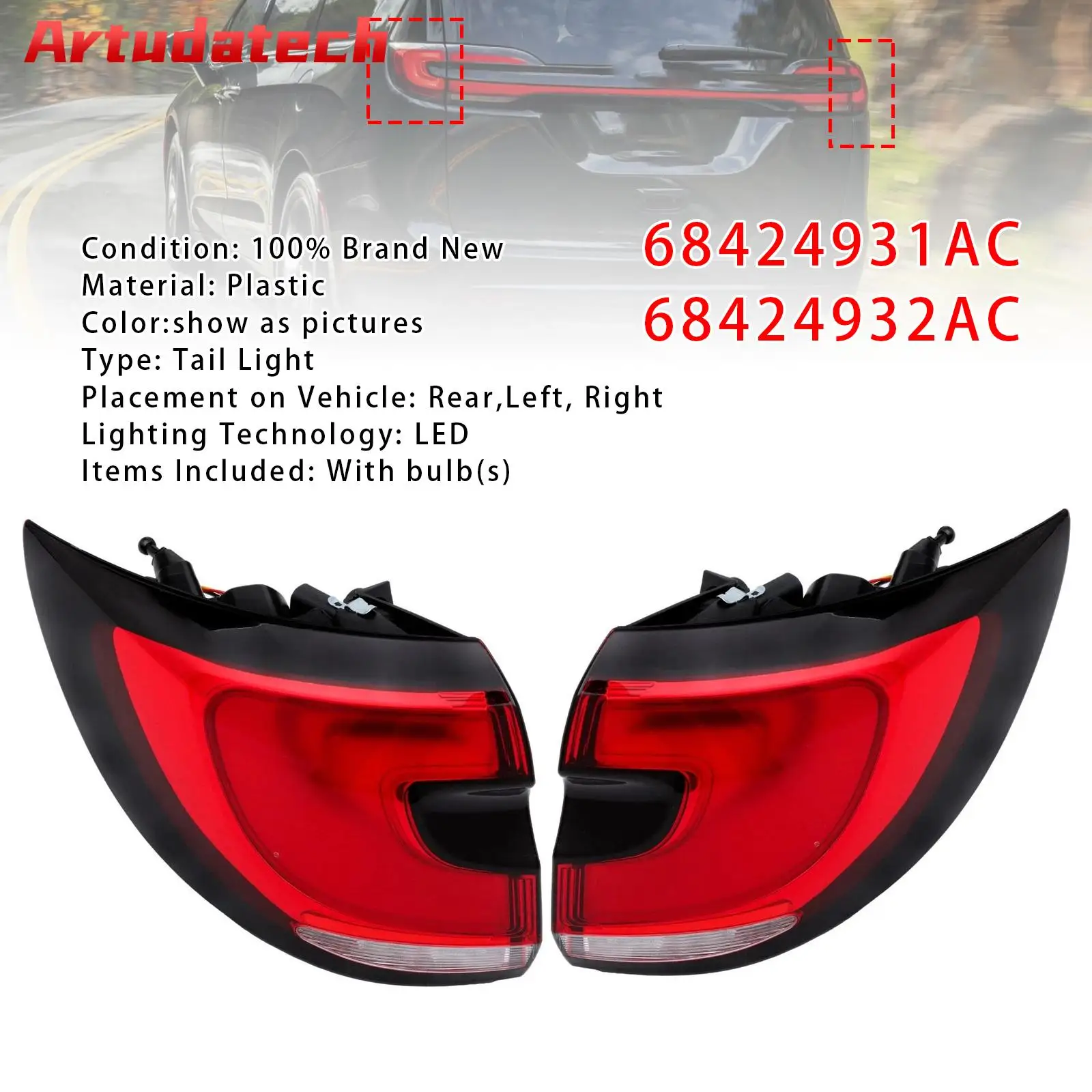 Artudaetch Pair Left+Right Tail Light 68424931AC 68424932AC For Chrysler Pacifica 2021 2022 2023 2024 2025 Car Accessories