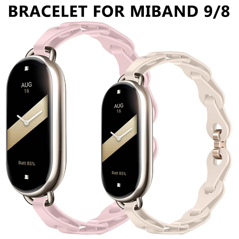 Silicone Strap for Xiaomi Mi Band 9 8 Chain Buckle Bracelet for Miband 8 9 NFC Fashion Lady Style Replacement Rubber Band Correa