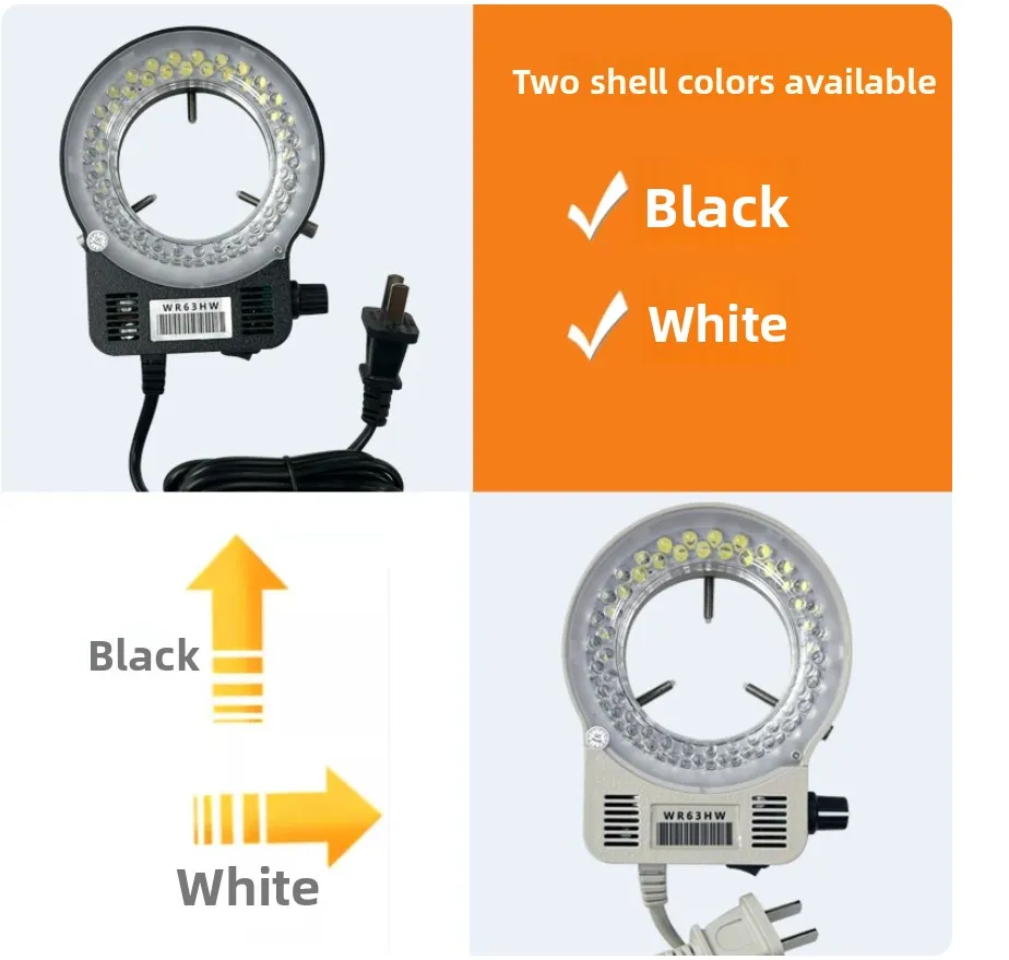WR63HW Microscope Ring Light Source Adjustable Brightness Uniform Concentrated LED Illuminator 56 Beads for CCD Camera