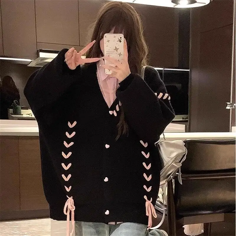 

Горячий 2026 Новый осенне-зимний женский свободный повседневный вязаный кардиган с завязками в ленивом стиле, милые модные универсальные удобные теплые верхние топы