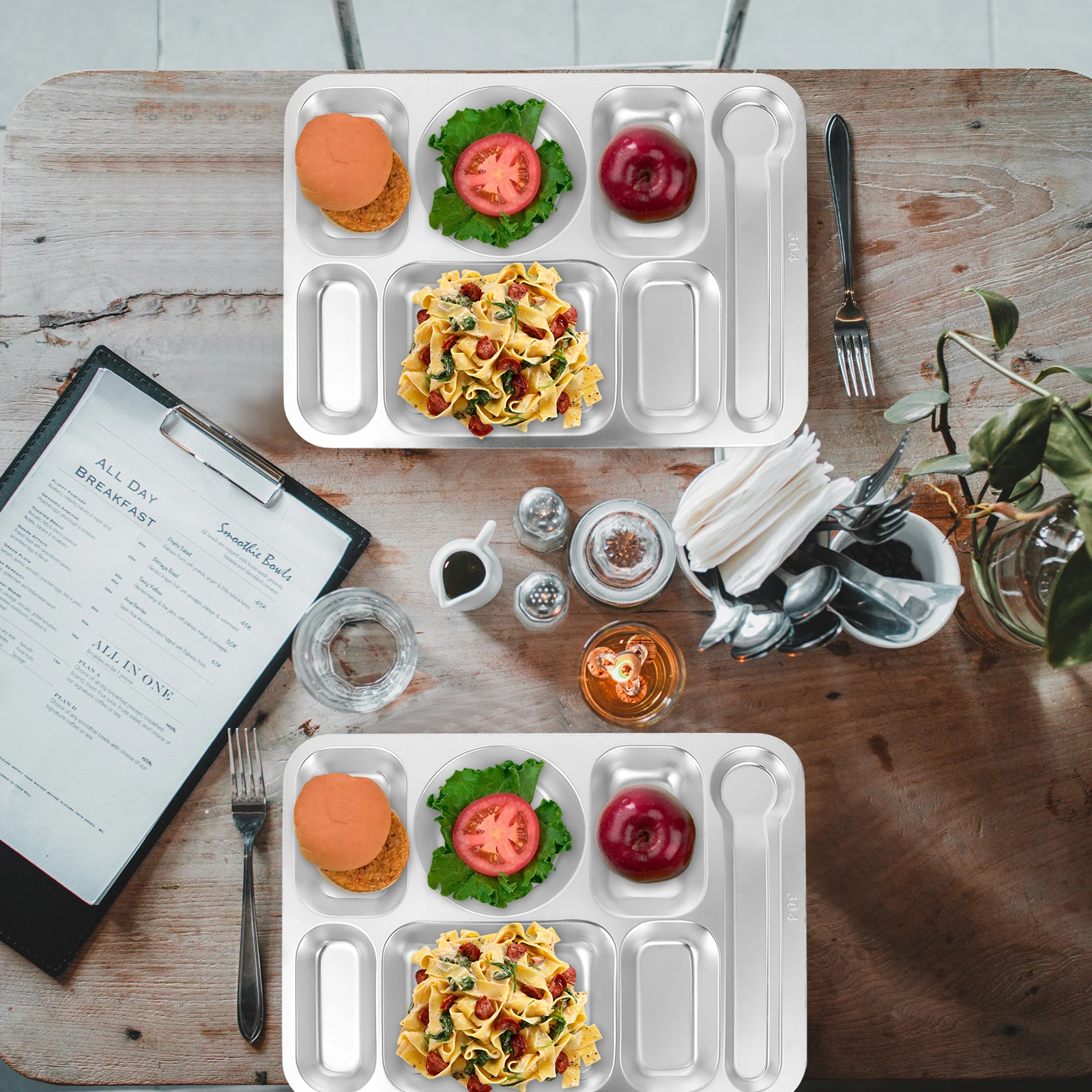 

Compartment Plate Portion Control Divided Dish Lunch Tray Camping Odor-free Stainless Steel Food