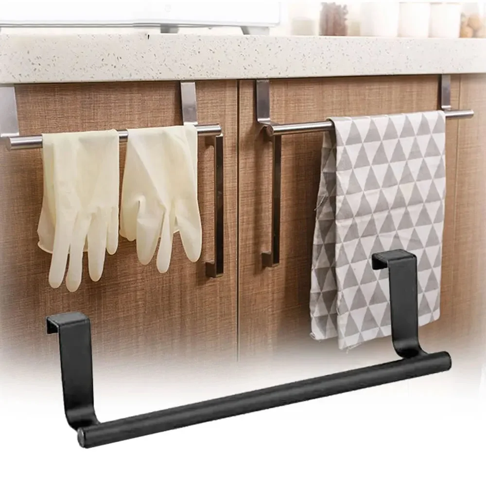 JJYY Stainless Steel Towels Rack Kitchen Cabinet Cabinet door hanging rack, bathroom door kitchen storage rack