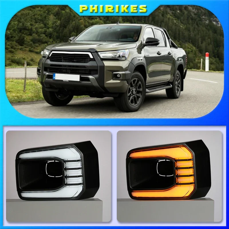 

1 Pair Car LED Daytime Running Light Turn Yellow Signal Relay 12V DRL Daylight For Toyota Hilux Revo Rocco 2020 2021