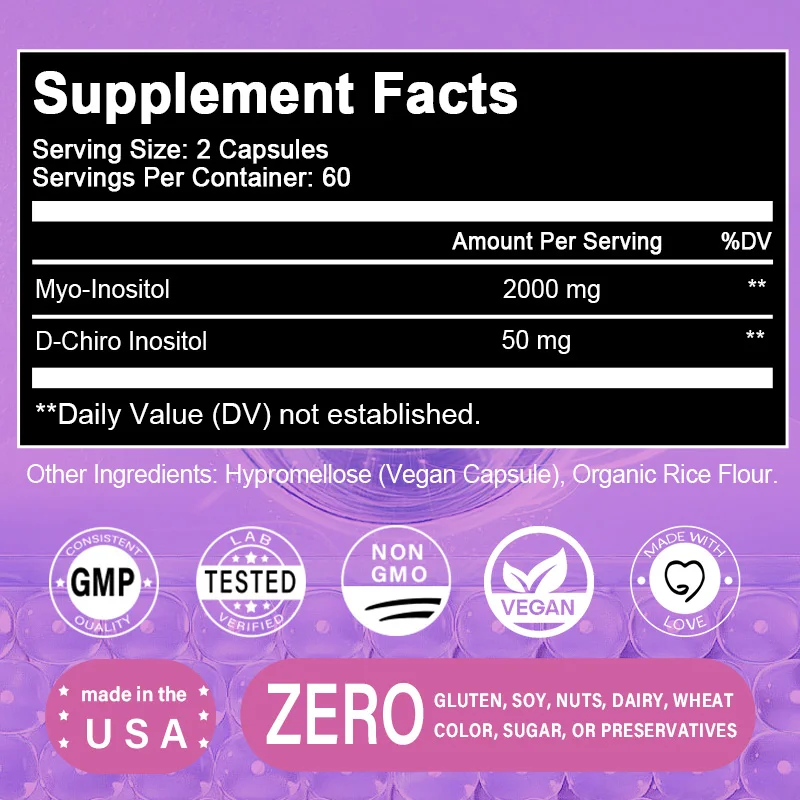 Myo Inositol and D-Chiro Inositol Supplement, Supports Fat Metabolism, Liver Function, and Mood Balance, 120 Capsules