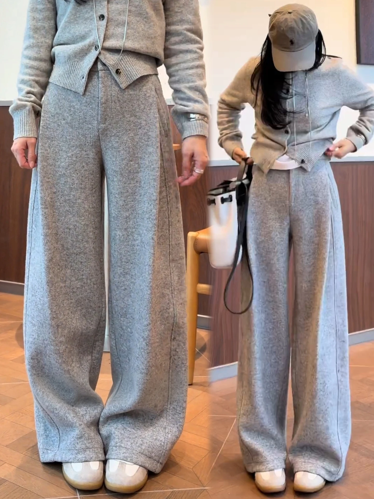 

Мягкие шерстяные брюки с широкими штанинами для женщин, с высокой талией, осенне-зимние, новый стиль, повседневные, на флисе, прямого кроя, модель «Нож»