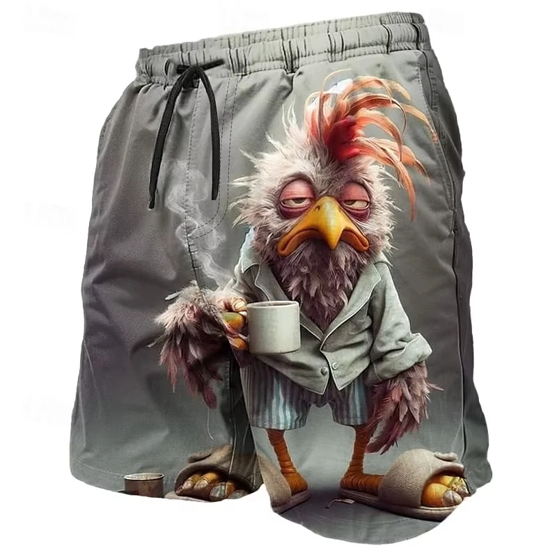 

Funny Rooster Tiger Animal 3D Print Hawaiian Beach Shorts Men Oversized Surfing Pant Swimsuits Holiday Board Trunks Man Clothing
