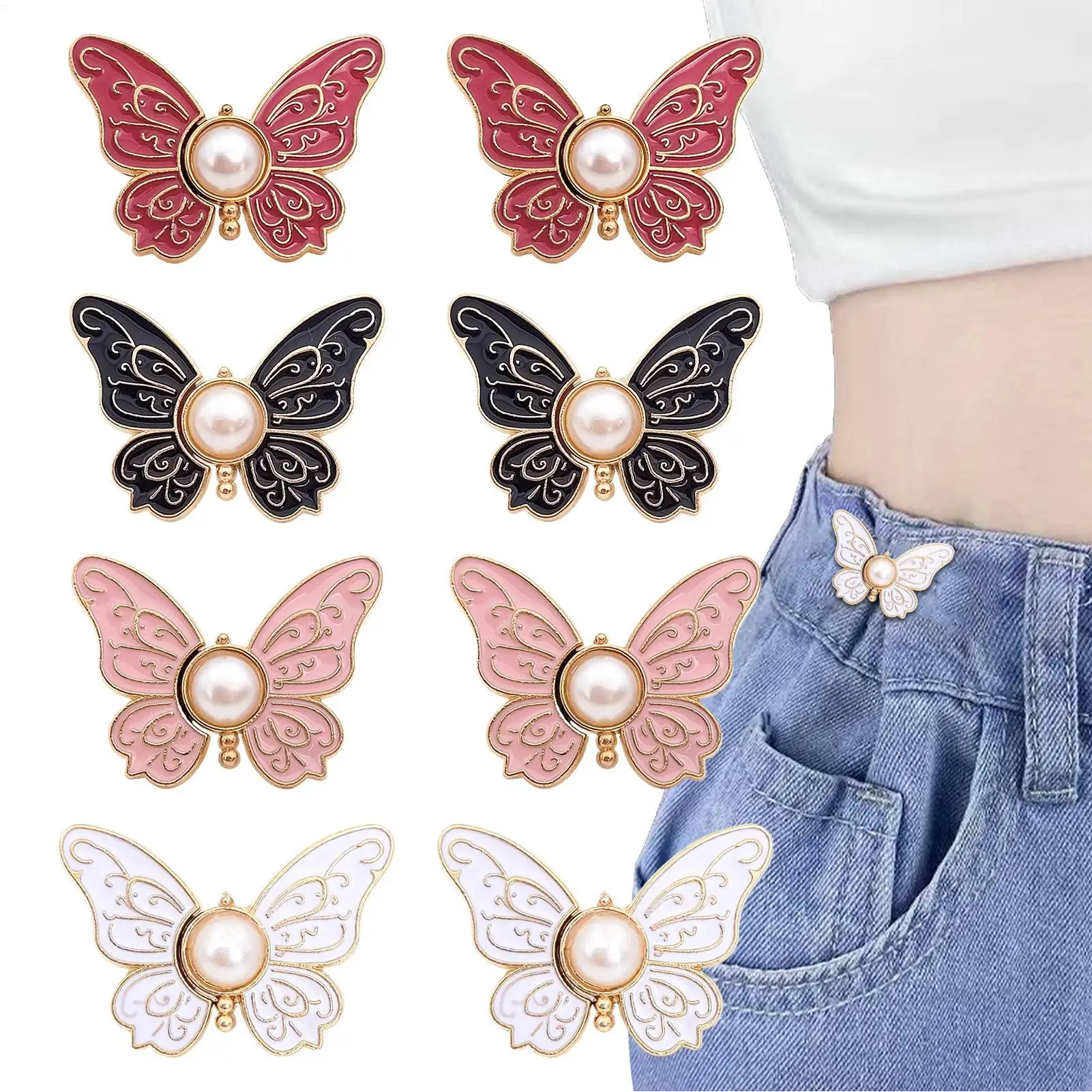 Butterfly Jeans Button Adjustable Clips for Pant Skirts Waist Tightener Buckle Button Pants Pin No Sewing Clips Accessories