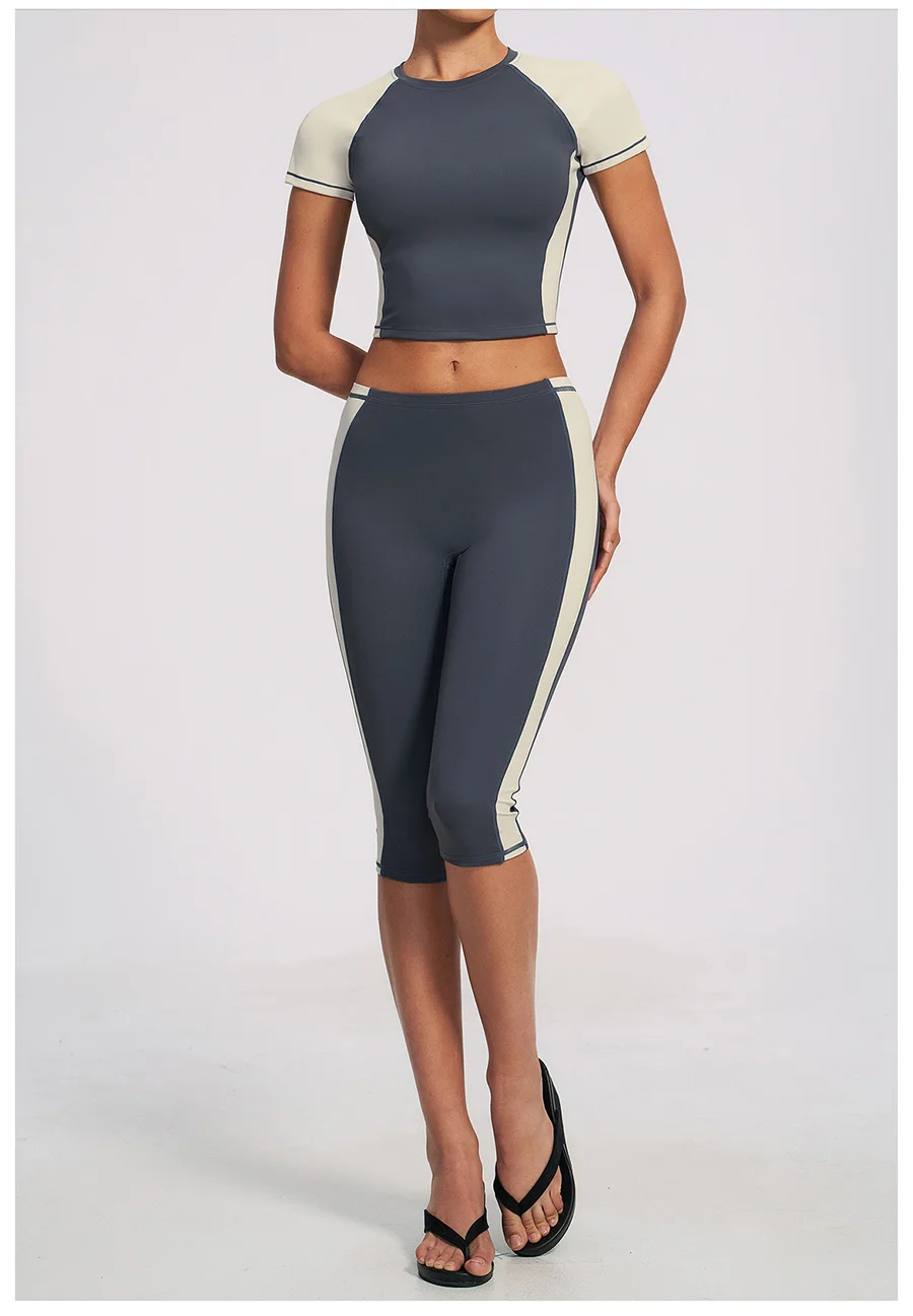 Yoga-Set 2-teilig Workout-Outfit Damen Trainingsanzüge Fitness-Weste Kurze Sporthose Ärmellose Capri-Hose Sportbekleidung Sport-BH Kleidung – Detail 25