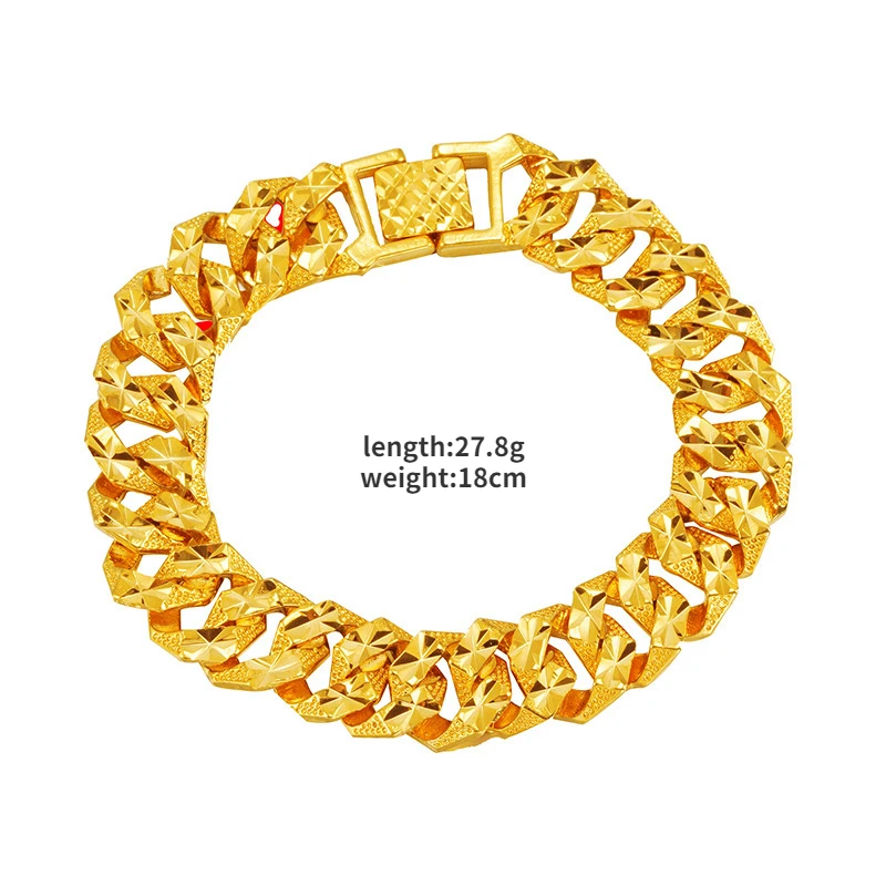 Pure 18K 999 Yellow Gold Bracelets for Men Bro Father Classic Wedding Party Christmas Gifts Jewelry Thickening Never Fade