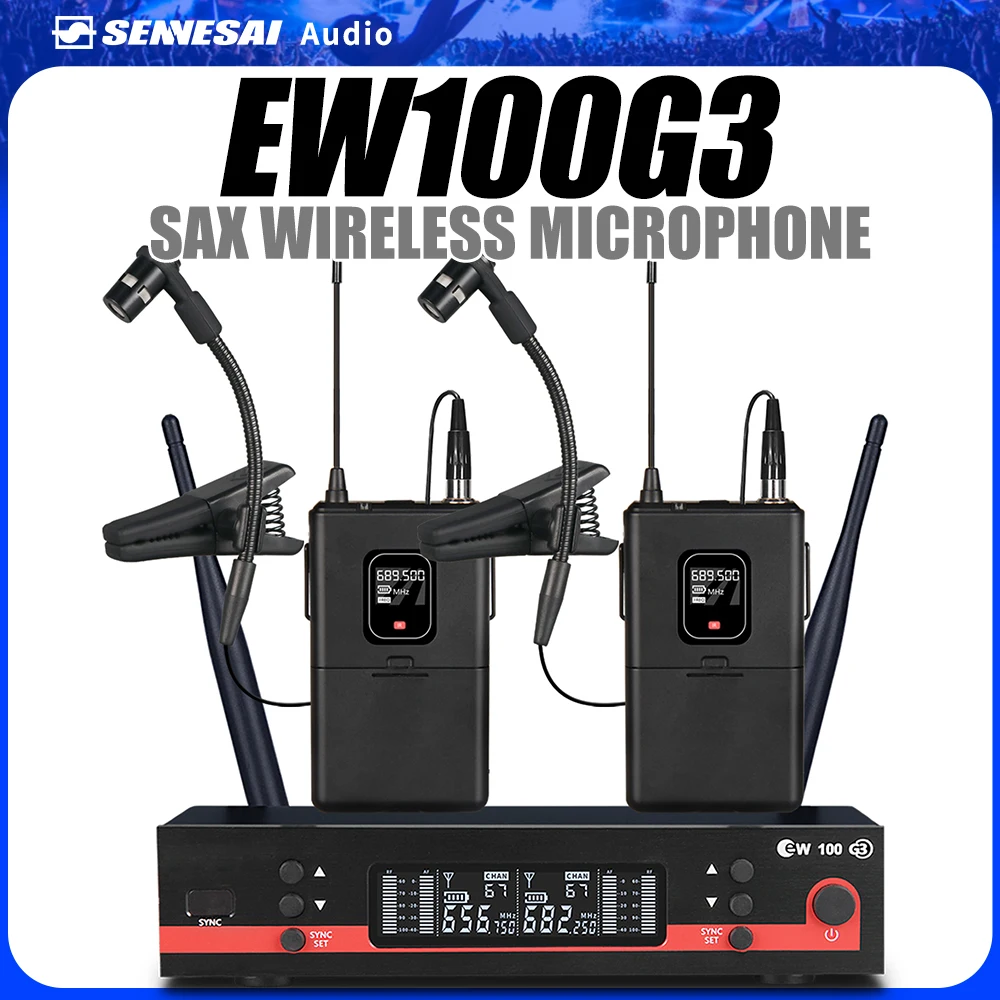 Top Quality！EW100-G3 Professional Wireless Instruments Saxophone Microphone 600-699MHz UHF Dual Channel，Brass Percussion Mic