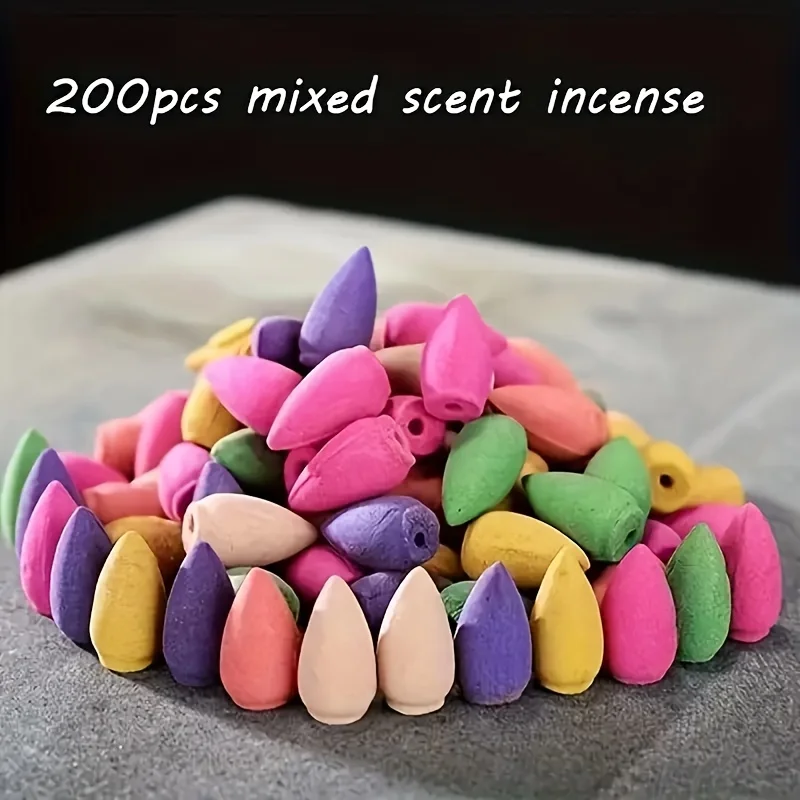 200 Mixed Scent Backflow Incense Cones in Bulk - Natural Waterfall Incense Cones, Thick Smoke - 8 Minutes of Long-Lasting Aromatherapy, for Meditation, Yoga, Home Decor, and Stress Relief