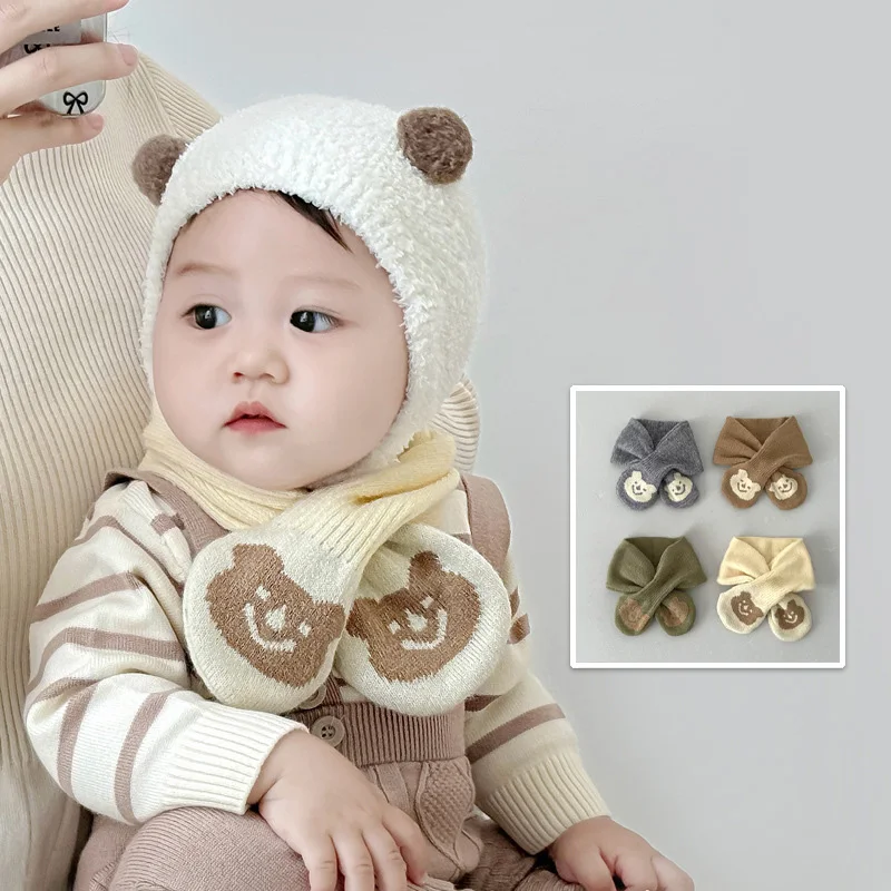 

Cute Baby Scarf Winter Warm Kids Knitted Scarves Cartoon Children Neckerchief 1-4year Baby Cross Neck Cover Solid Woolen Collar