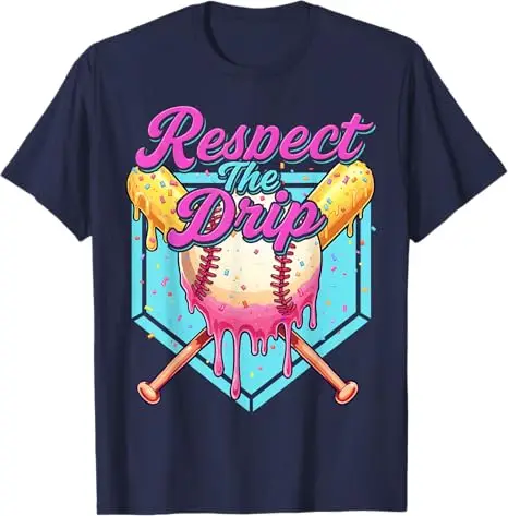 Baseball Drip Boys Home Plate Youth Sports Respect The Drip T-Shirt Kids Fashion Sportswear Clothes Novelty Gift Y2k Saying Tee