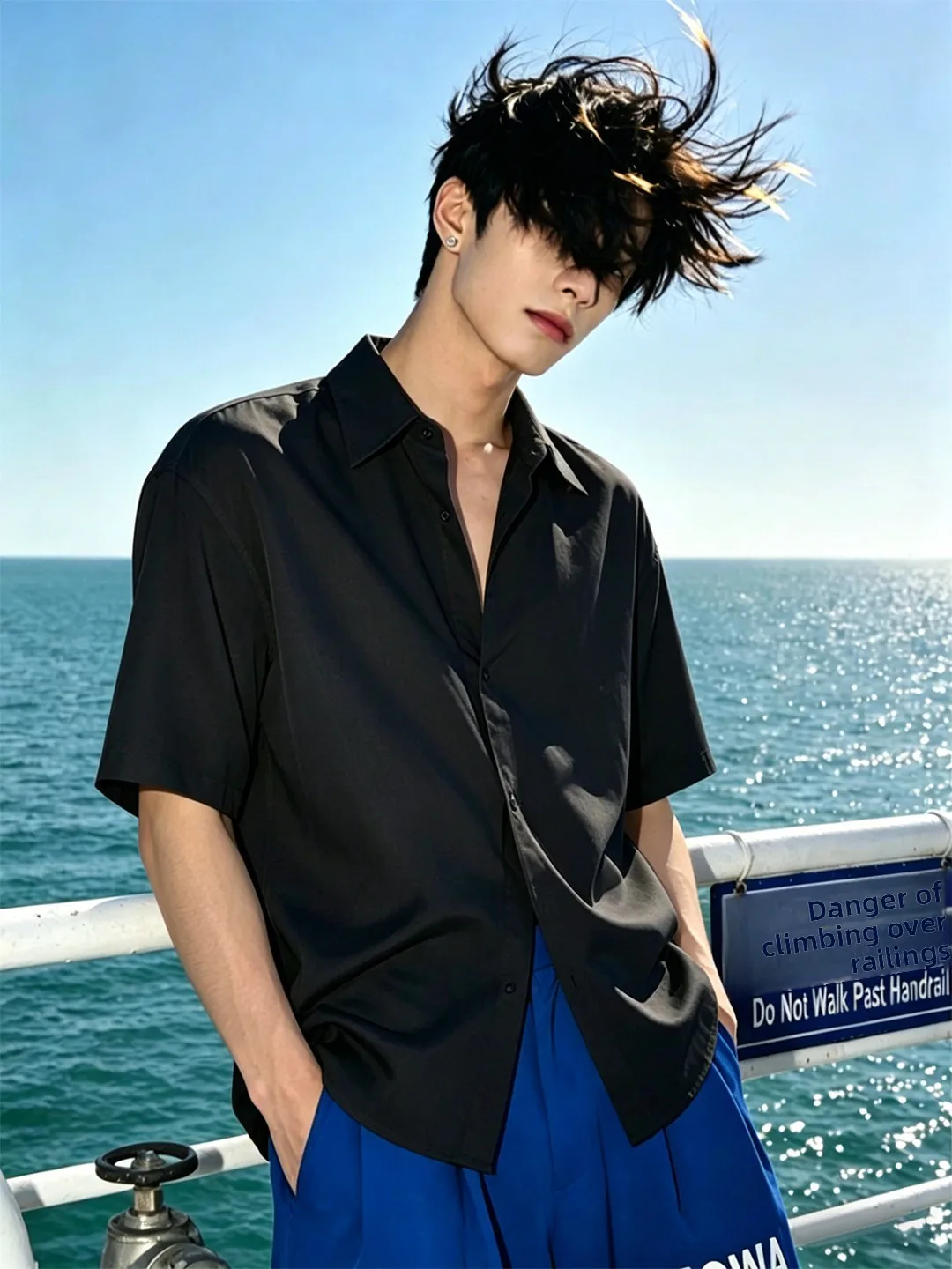 

Neapolitan Black Ice Silk Short Sleeve Shirt Men's Summer High-End Feeling Cool CleanFit Drapey Godfather Shirt Casual Loose Fit