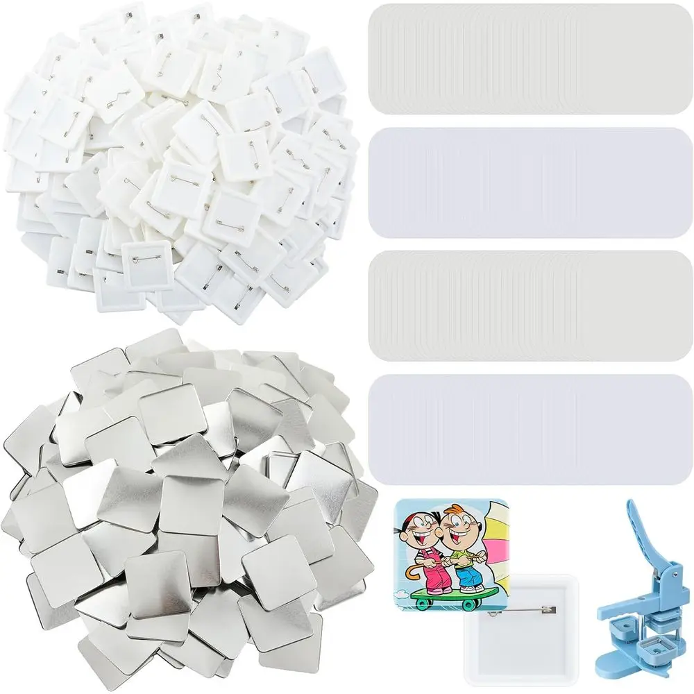 

200 Set 2'' x 2'' Square Pin Button Mg Supplies or Square Button Maker DIY Pin Badge Parts Reill (Clear)