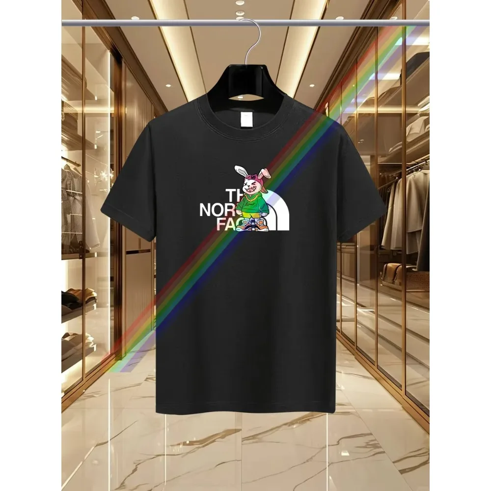 

Summer New Luxury Fashion Outdoor Sports Brand Rabbit Print T-shirt 2025 Men's and Women's Pure Cotton Round Neck Casual Top