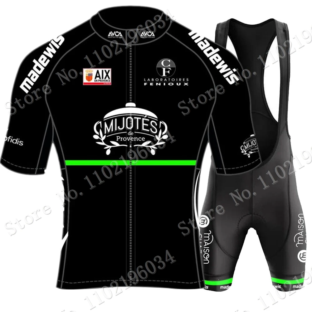 AVC AIX-EN-PROVENCE 2023 Team Cycling Jersey Set Short Sleeve Black Clothing Mens Road Bike Shirts Suit Bicycle Bib Shorts MTB