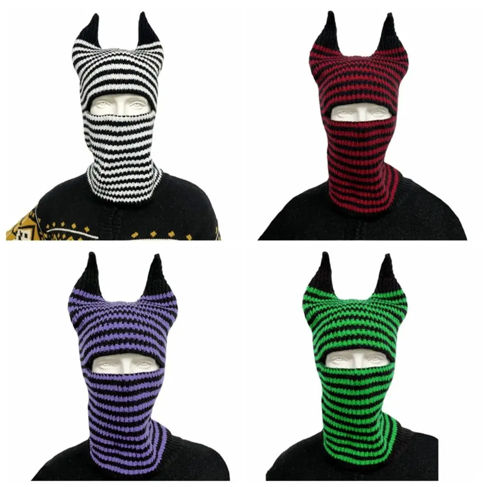 Riding Mask Cow Horn Cow Horn Knitted Hat Multifunctional Letter Cap Warm Neck Cover Turban Baotou Hat Riding Mask Winter Scarf