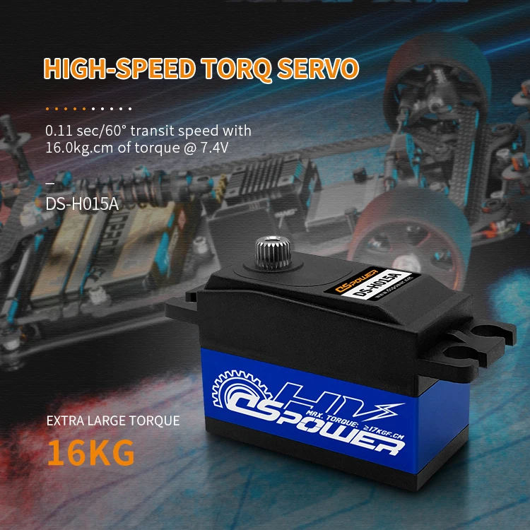 DSPOWER-Servo Digital de cuerpo corto, 15KG, engranaje de Metal de 180/300 grados, perfil bajo de medio aluminio para coche RC 1/10, avión, barco, Robot