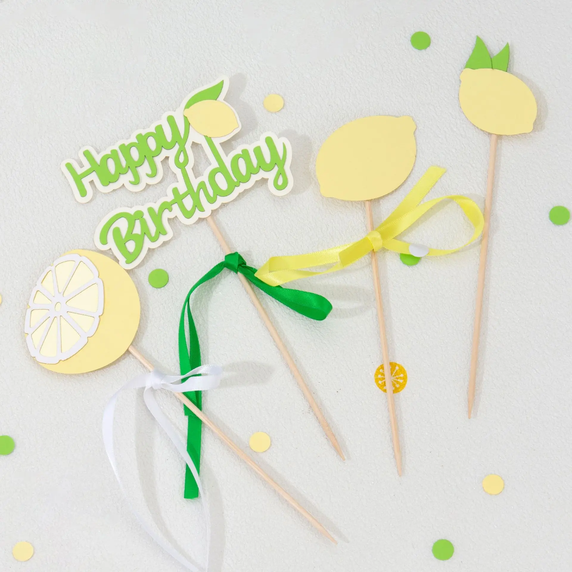 Summer Fresh Wind Happy Birthday Cake Topper Small Daisy Lemon Birthday Cake Decoration Party Supplies Baking Accessories