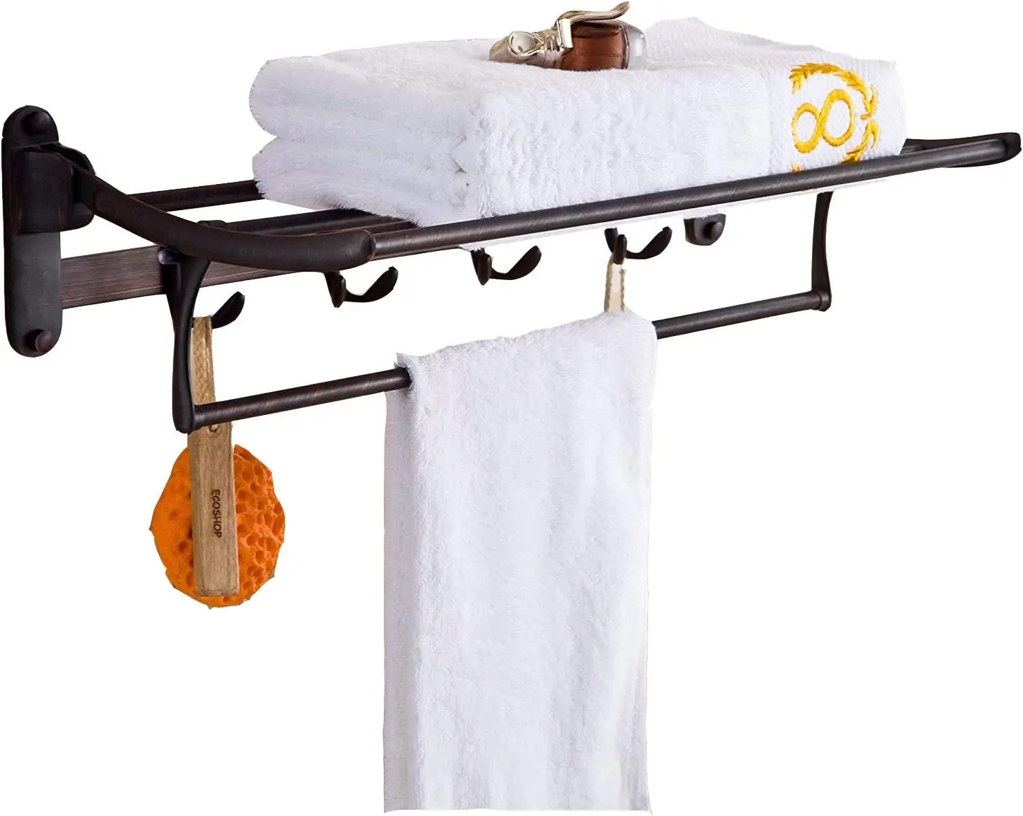 

Oil Rubbed Bronze Towel Racks for Bathroom Shelf with Foldable Towel Bar Holder and Hooks Wall Mounted Multifunctional Rack