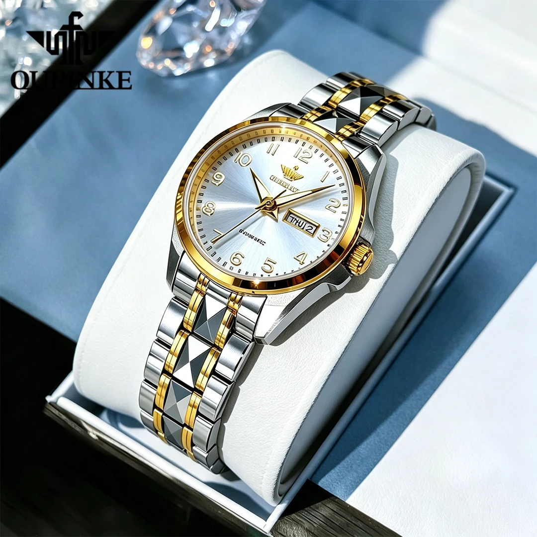 

OUPINKE Women's Watches Luxury Fashion Tungsten Steel Original Automatic Mechanical Wristwatch Sapphire Mirror Waterproof Date