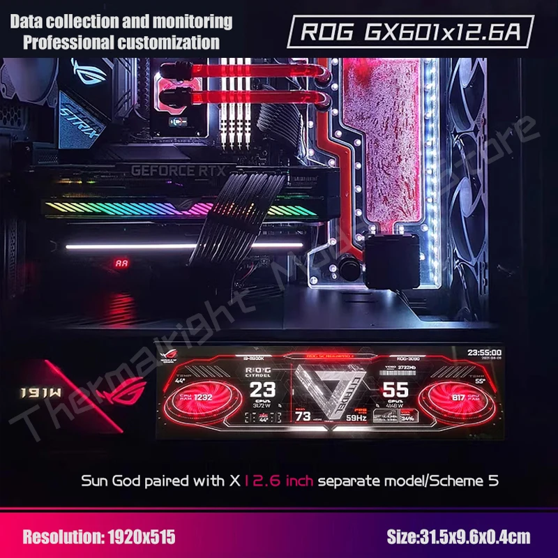 ROG-Pantalla de Monitor GX601 para Gamer, Panel plano con temas personalizados, AIDA64, 5-19 pulgadas, ampliación secundaria, Dsiplay