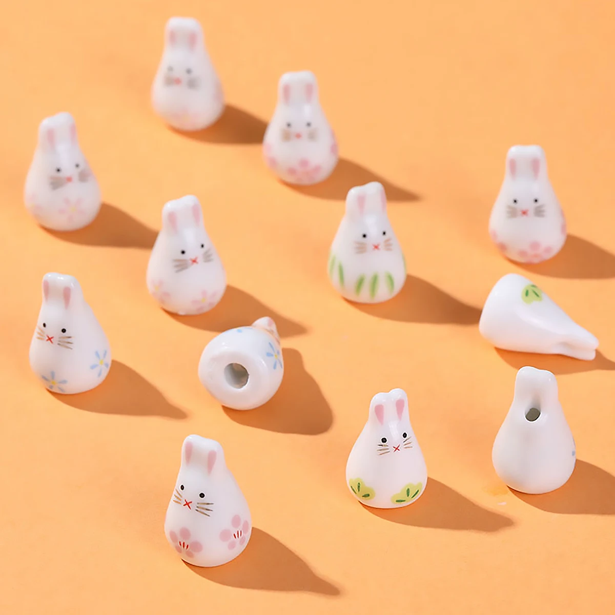 19x12mm Hand Painted Little Rabbit Ceramic Beads Charm Cartoon Animals Loose DIY Bracelets Earrings Necklace Porcelain Bead