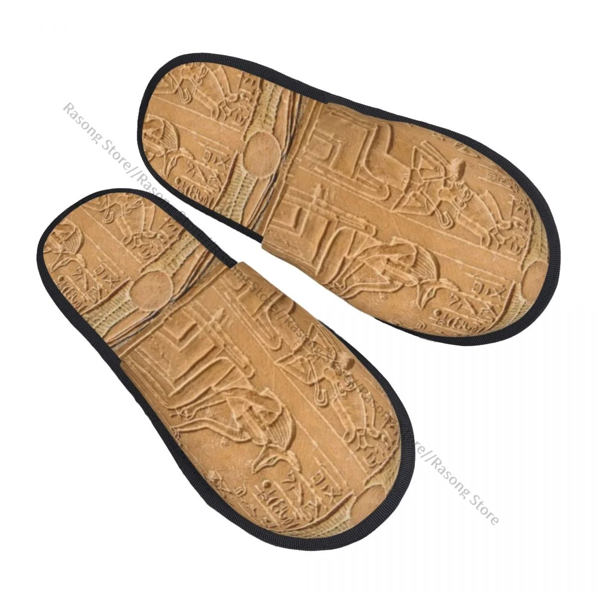 Winter Women Men Non-Slip Flat Slippers Egyptian Hieroglyphs On The Wall Stone Surface Scripts Arts Indoor Fur Soft Warm Shoes