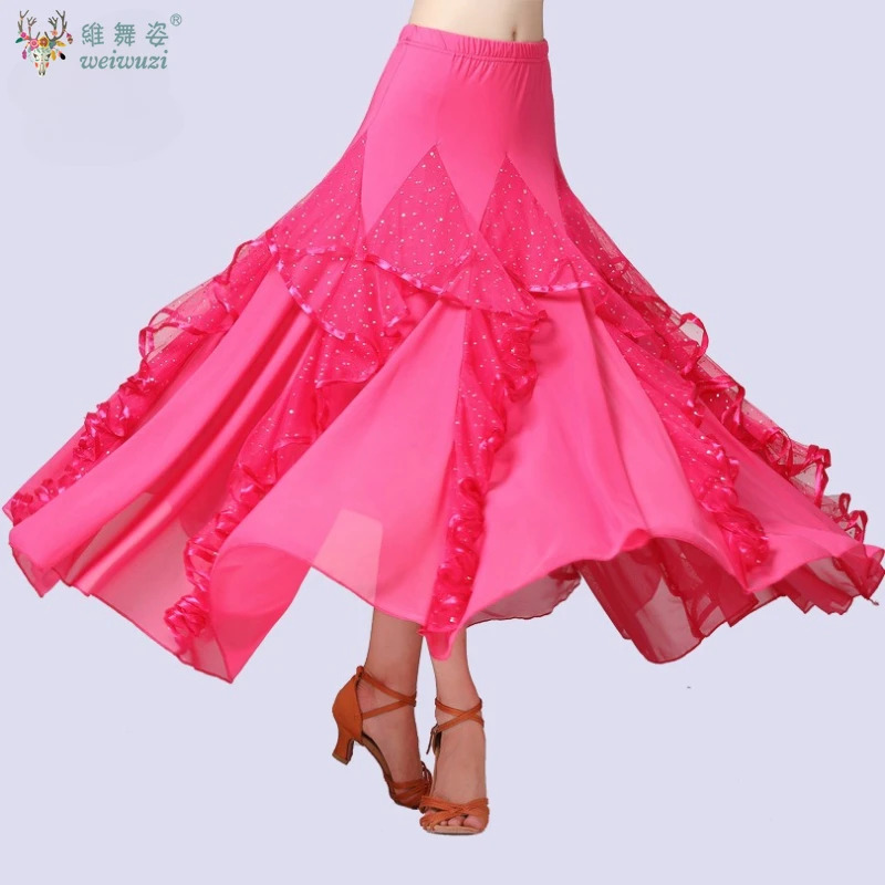 Falda de baile moderna de Flamenco, falda grande con lentejuelas, falda de baile de salón, falda de baile Social, vestido largo de práctica de baile de competición