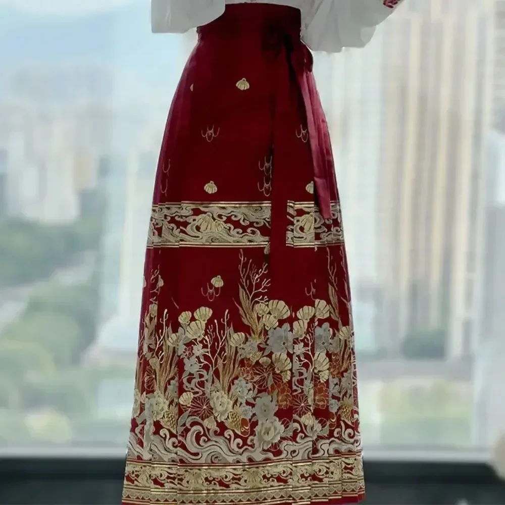 Saia tradicional de cavalo hanfu para mulheres, conjunto de duas peças, bordado oriental, colete moderno, 2024